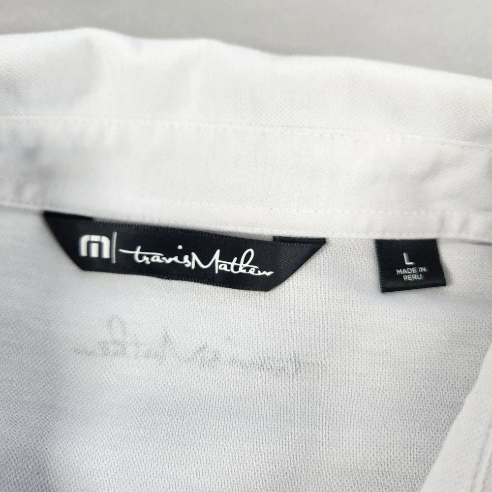 Travis Mathew Polo Shirt Mens L White USA Flag Golf Pima Cotton Blend - Picture 2 of 8
